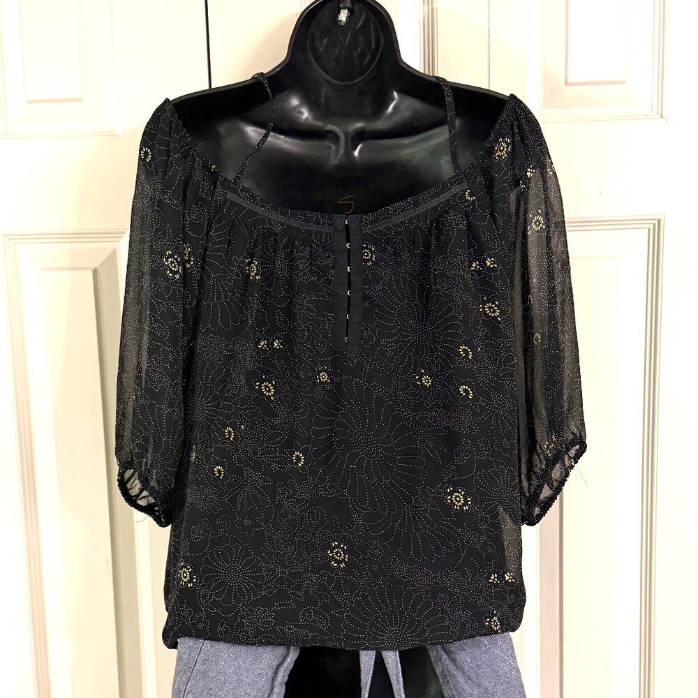 W118 by Walter Baker 2015 Black Off Shoulder Sheer Floral Dot Blouse XS